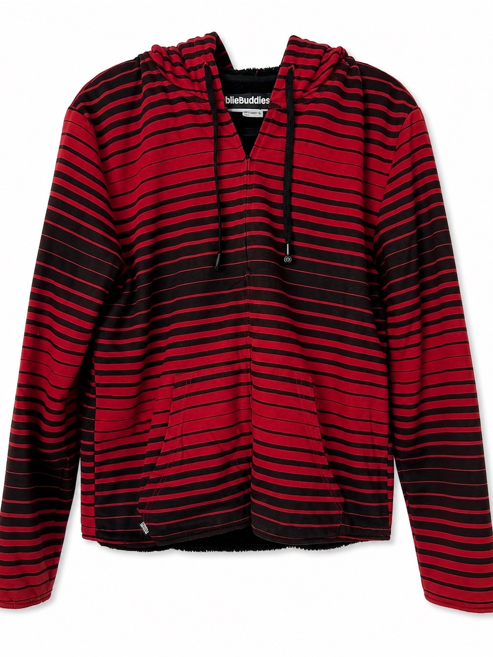 HoodieBuddie HB3 Red Black Striped Sherpa Lined Hoodie Size Medium